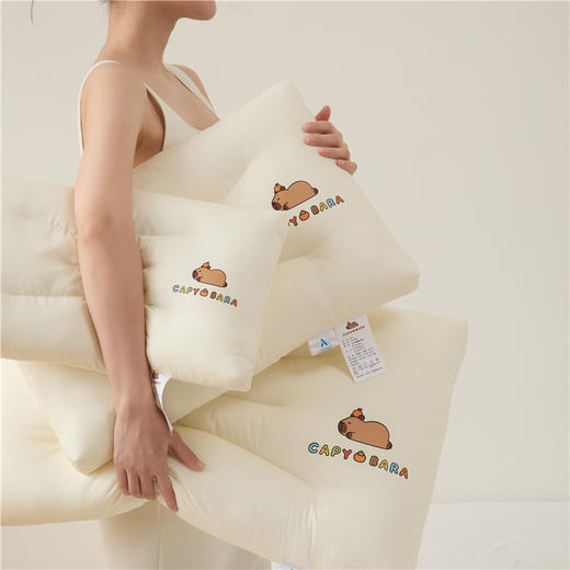 自然醒A类全棉卡皮巴拉亲子枕护颈儿童低枕助睡眠家用成人枕芯学生宿舍专用颈椎枕XK 商品图13