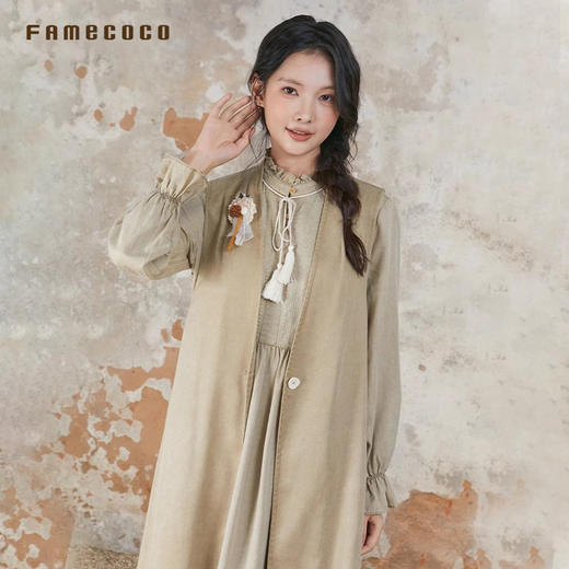 Famecoco原创文艺范纯色莱赛尔天丝长款外穿马甲春季新FAB6CA031 商品图4