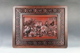 荷蟹图°精框木雕挂屏