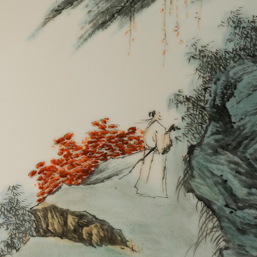 非遗传人吴志明亲工居山青绿山水瓷板画摆件 商品图2