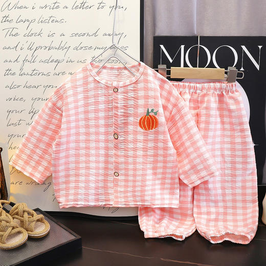 【夏目清凉，多色可选！】儿童睡衣上衣裤子 春秋两件套 男女童云朵棉 夏季开衫卡通家居服套装-QQ 商品图3