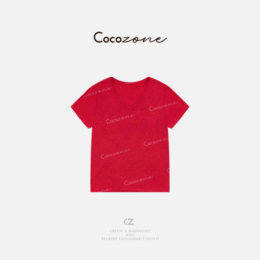 COCO ZONE 25春夏新款简约V领贴布口袋短袖T恤ACD2A0437 商品图1