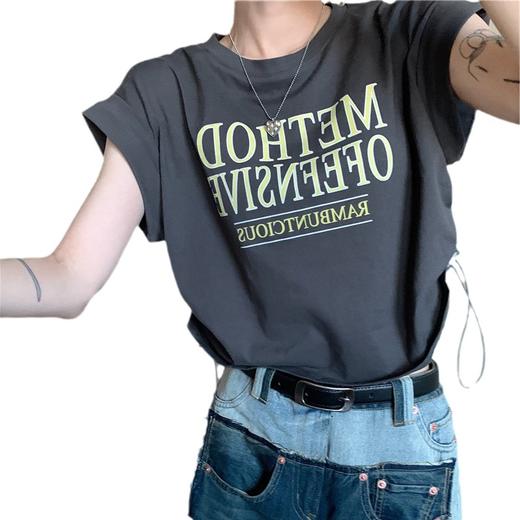 【设计感短袖t恤】夏季不规则小众新款 韩版别致抽绳宽松短款上衣ins  商品图4