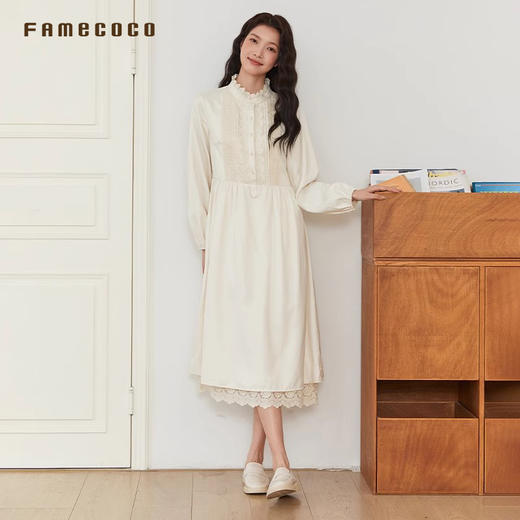 Famecoco原创文艺范连衣裙高腰法式花边唯美春款FAB6FA016 商品图2