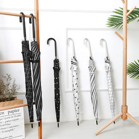 【小清新雨伞】直杆黑胶伞长柄遮阳伞男女商务皮质小弯柄雨伞。ry