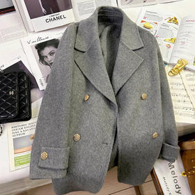 丁摩 灰色双面羊毛呢子外套女士春秋新款高级感宽松保暖毛呢大衣5ZF-3033