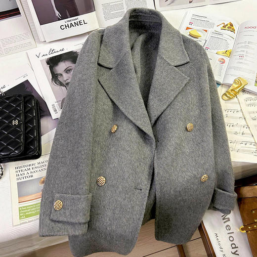 丁摩 灰色双面羊毛呢子外套女士春秋新款高级感宽松保暖毛呢大衣5ZF-3033 商品图0