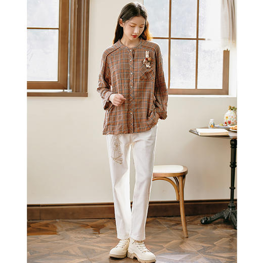 Famecoco范可儿兔子印花纯棉牛仔裤女秋季撞色直筒裤F225GA013 商品图4