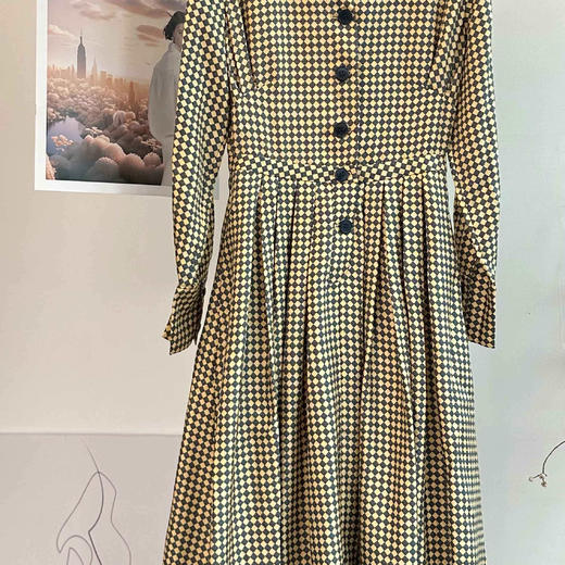 顺丰包邮洛诗琳12728春季新款真丝格纹印花收腰A字连衣裙1065 商品图4