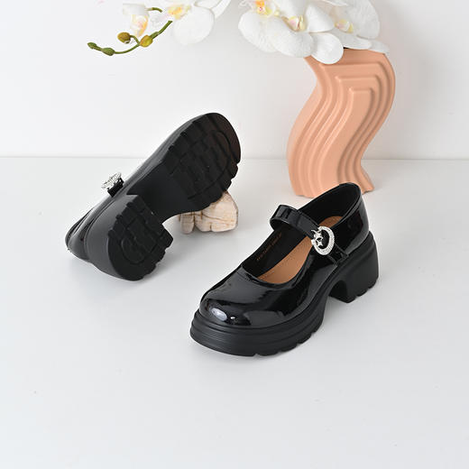 经典鲨2025春新款百搭圆头女神范儿甜美中粗跟玛丽珍单鞋女KW79-517011 商品图8