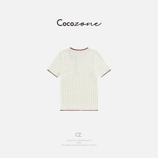 COCO ZONE 100绵羊毛春季撞色边短袖针织衫ACD1A0018 商品图1