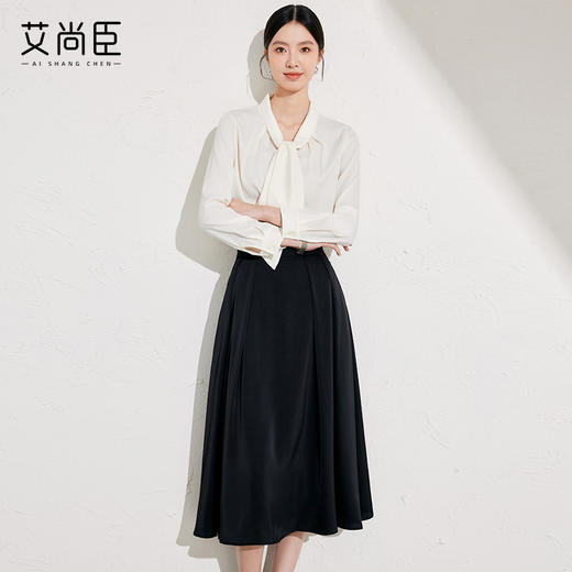 艾尚臣长袖衬衫女2025新款轻熟风设计感杏色兔耳朵系带高级感衬衣 商品图1