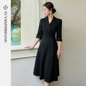 FUYAO扶摇 黑色国风连衣裙女2025新款七分袖裙子新中式盘扣小黑裙