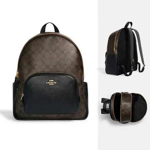 【品牌授权】【礼盒礼袋 】COACH蔻驰老花5671新款花双肩包Court系列奥莱中号PVC配皮双肩背包（尺寸约长27宽13高36cm） 商品图5