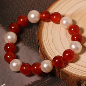 10-11.5mm 珍珠 天然珍珠 + 10mm天然玛瑙 手串