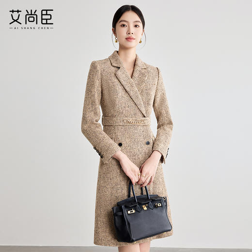 艾尚臣咖色西装连衣裙女2025新款气质正装高级感收腰职业装冬季厚 商品图1