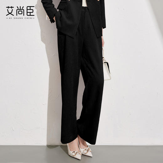 艾尚臣黑色直筒裤女2024冬新款中高腰正装裤宽松裤子职业休闲女裤 商品图1