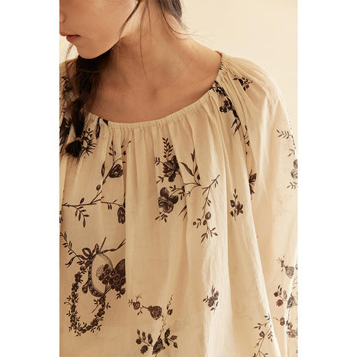 HeyDress法式植物印花衬衫女春季复古宽松纯棉衬衣慵懒气质上衣 商品图2