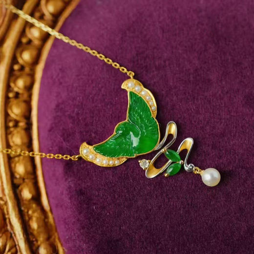 龢盒原创 18k金镶春鸟点水冰绿翡翠锁骨链项链 商品图1