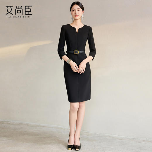 艾尚臣黑色职业连衣裙女高级感气质工装裙售楼部珠宝店工作服裙子 商品图3