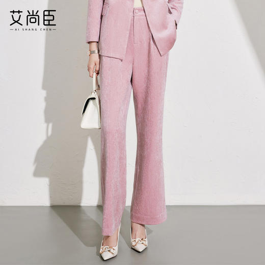 艾尚臣职业西装裤女2024冬新款加厚丝绒裤子通勤正装裤宽松直筒裤 商品图1
