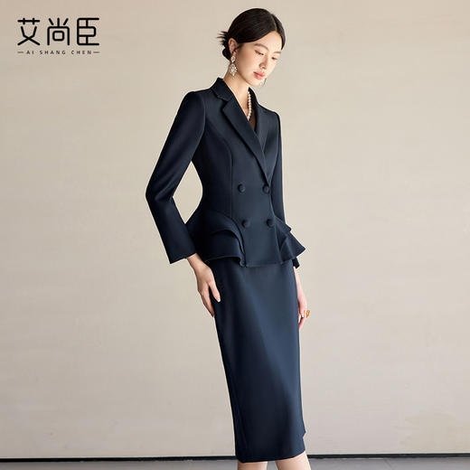 艾尚臣藏青色时尚套装女职场正装春季新款前台高级感职业装工作服 商品图3