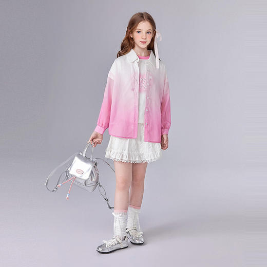 笛莎Deesha 童装女童衬衫2025夏新款女童粉白渐变衬衫 商品图2