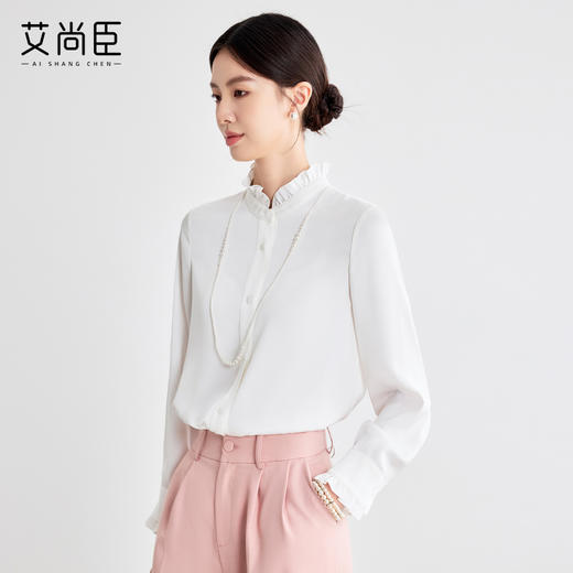 艾尚臣雪纺衬衫女2025新款浪漫花边简约柔和白衬衣时尚优雅上衣春 商品图0