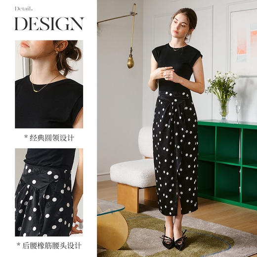 OLrain欧芮儿法式时尚套装女夏季2025年新款黑色波点半裙两件套 商品图2