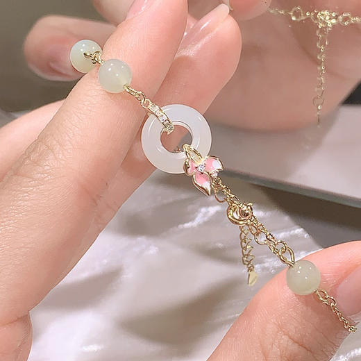 【富贵花开】卡蒂罗/KADER 玉兰平安扣手链 和田玉手饰 新中式古风拼接链 小众轻奢设计#好运 蛇年本命年礼盒 925银 商品图4