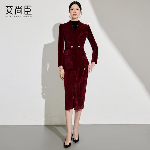 灯芯绒西装外套女设计感秋冬年会红色新款复古港风高级感气质西服 商品图2