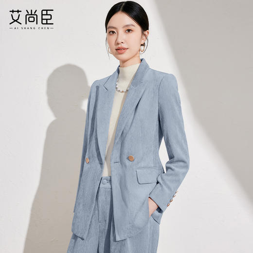 雾霾蓝丝绒西服外套女冬高级感职业装通勤正装工作服休闲西装套装 商品图3