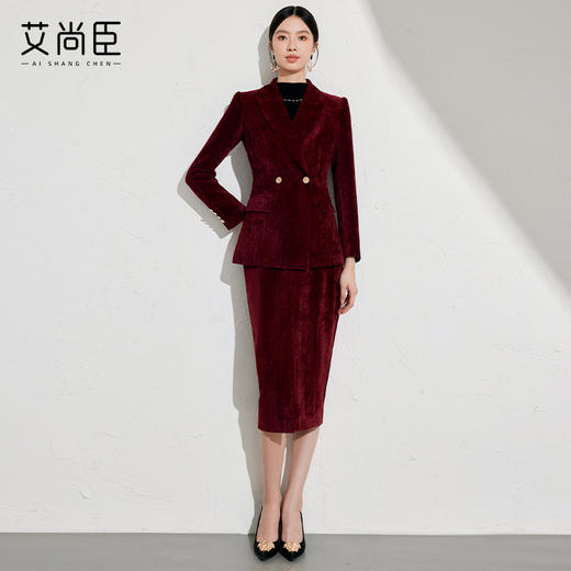 灯芯绒西装外套女设计感秋冬年会红色新款复古港风高级感气质西服 商品图1