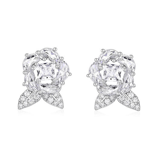 卡蒂罗/KADER 冰晶玫瑰耳钉 精致轻奢满镶钻石优雅浪漫甜蜜璀璨闪耀纯银耳饰 温柔气质养耳洞配饰 商品图1