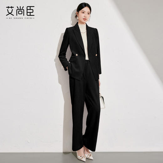 艾尚臣黑色直筒裤女2024冬新款中高腰正装裤宽松裤子职业休闲女裤 商品图3