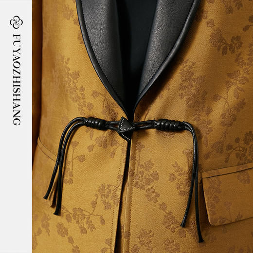 FUYAO扶摇 浮雕提花西装套裙春季新款拼接皮宽松西服半身裙两件套 商品图2