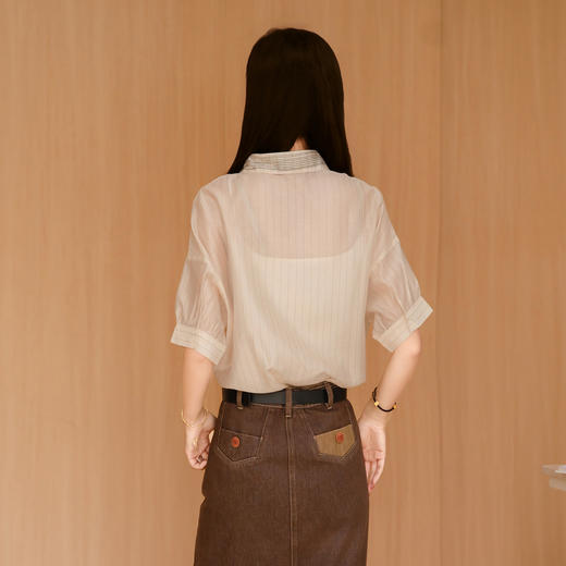 谜底通勤衬衫短袖女2025夏季新款通勤文艺微透合体衬衫256MC6009 商品图2