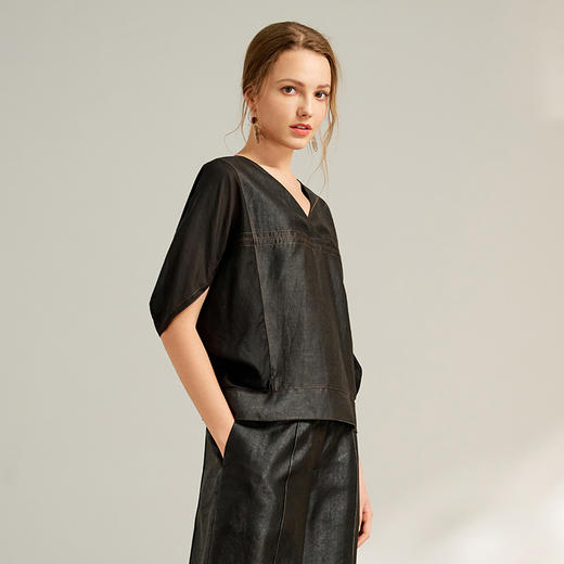 TANGY Collection/2025天意精品夏季新品中国风女士莨绸v领衬衫 商品图1