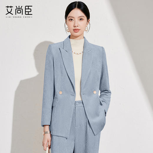 雾霾蓝丝绒西服外套女冬高级感职业装通勤正装工作服休闲西装套装 商品图1