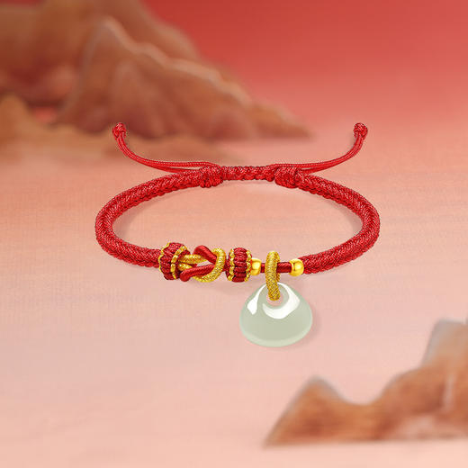 周六福金镶玉和田青玉锁包编织手绳宝宝款红绳首饰情人节礼 商品图2