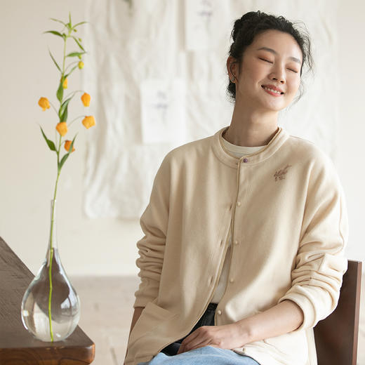 牧衣游原创 手工刺绣短外套舒适柔软简约文艺百搭休闲开衫 壹浅浅 商品图0