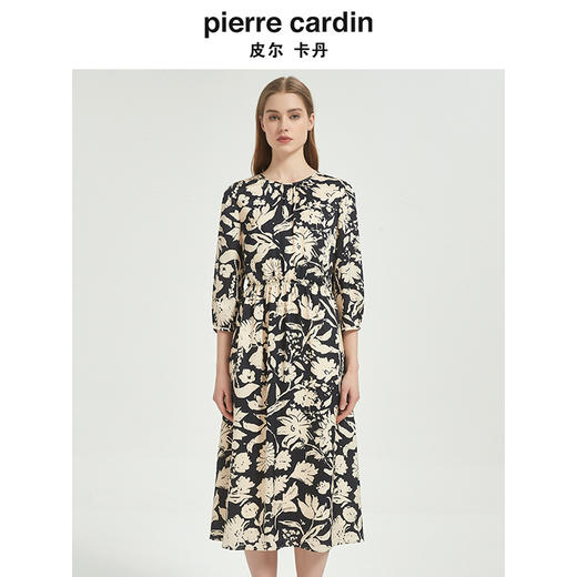 皮尔卡丹女装春季时尚复古印花修身连衣裙C51DL022B3 商品图0