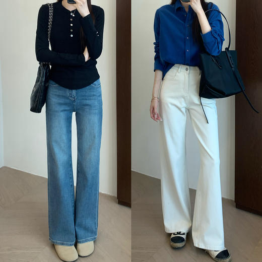 版型超好显瘦显高四面弹高腰窄版直筒阔腿裤拖地牛仔裤女春！ 商品图0