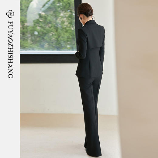 FUYAO扶摇 黑色新中式高定轻奢西装套装女国风气质修身西服两件套 商品图4