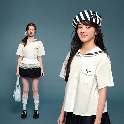 笛莎Deesha青少年女童衬衫2025夏季女童海军领衬衫 商品图0