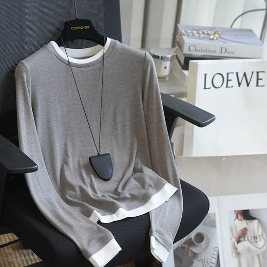 神仙配色！2025新款假两件拼接休闲减龄长袖T恤女打底衫上衣内搭春 商品图7