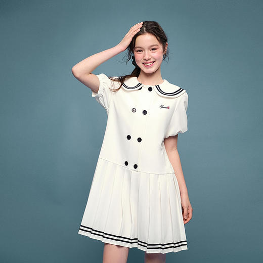 笛莎Deesha青少年女童连衣裙2025夏季女童翻领棉布连衣裙 商品图2