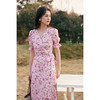 HeyDress法式油画碎花连衣裙女夏季抽褶收腰设计裹身裙泡泡袖裙子 商品缩略图0
