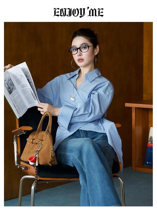 【门店同款】ENJOY春季盐貌似糖绑带条纹衬衫 161899635 商品图1
