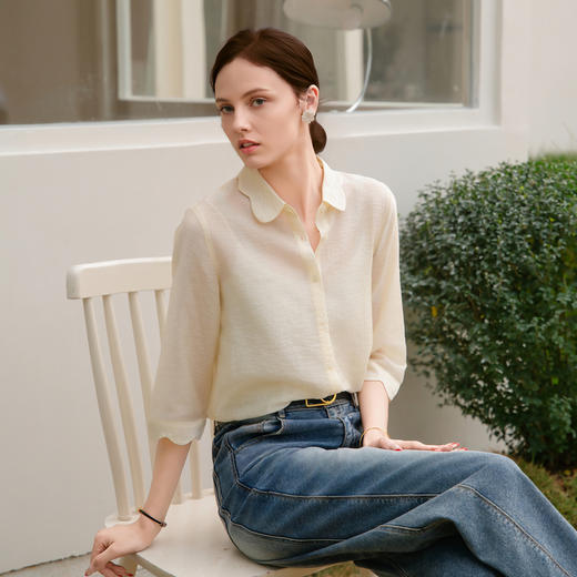 谜底微透衬衫七分袖女2025夏季新款通勤风亲肤合体衬衣256MC6005 商品图1